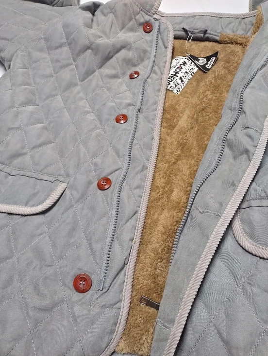 Mad Hero Gray Quilted Jacket Mens Sz XL Corduroy Collar Fleece Lined Button NWT - Picture 6 of 9